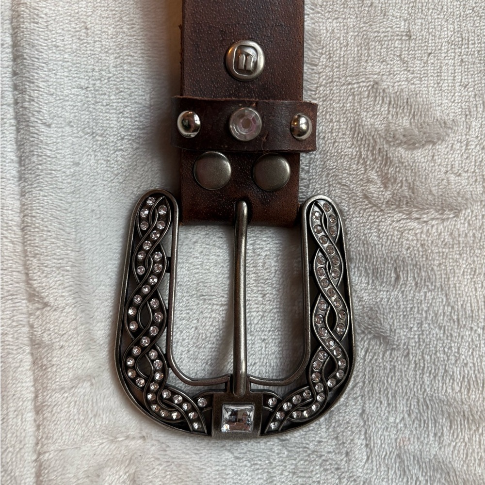 BKE Buckle Dark Brown Leather Belt with Metal Accents